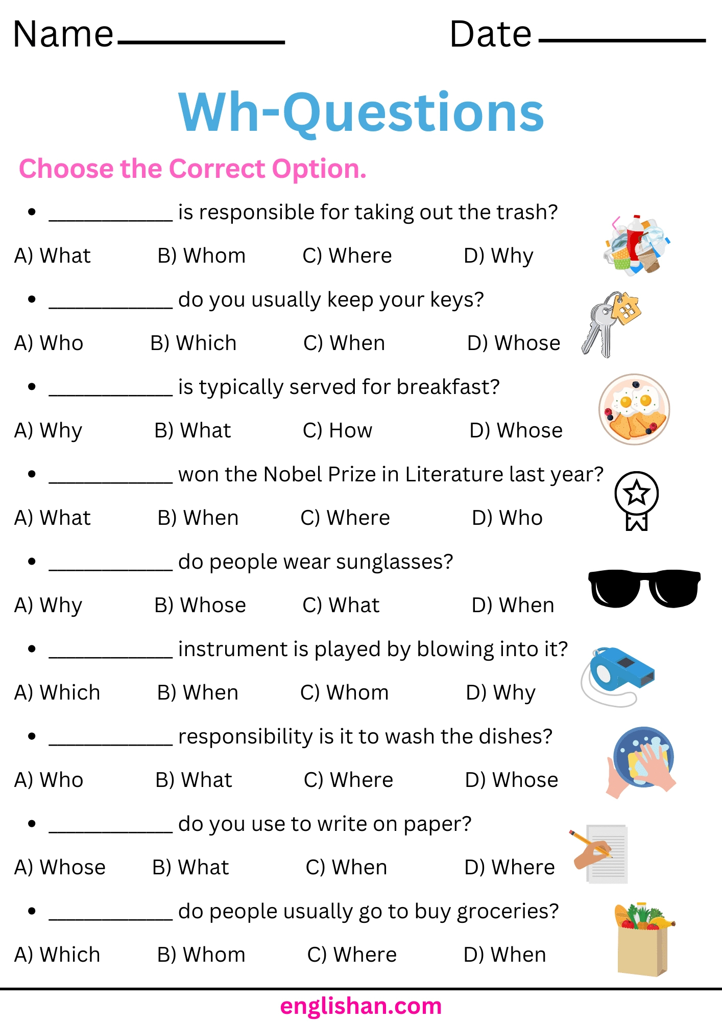 4 Wh Questions Worksheets With Answers • Englishan regarding Free Printable Wh Questions Worksheets