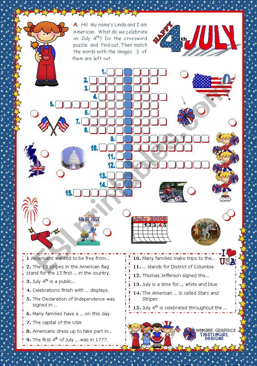 4Th Of July - Happy Birthday America! - Crossword Puzzle For throughout 4Th July Crossword Puzzle Printables