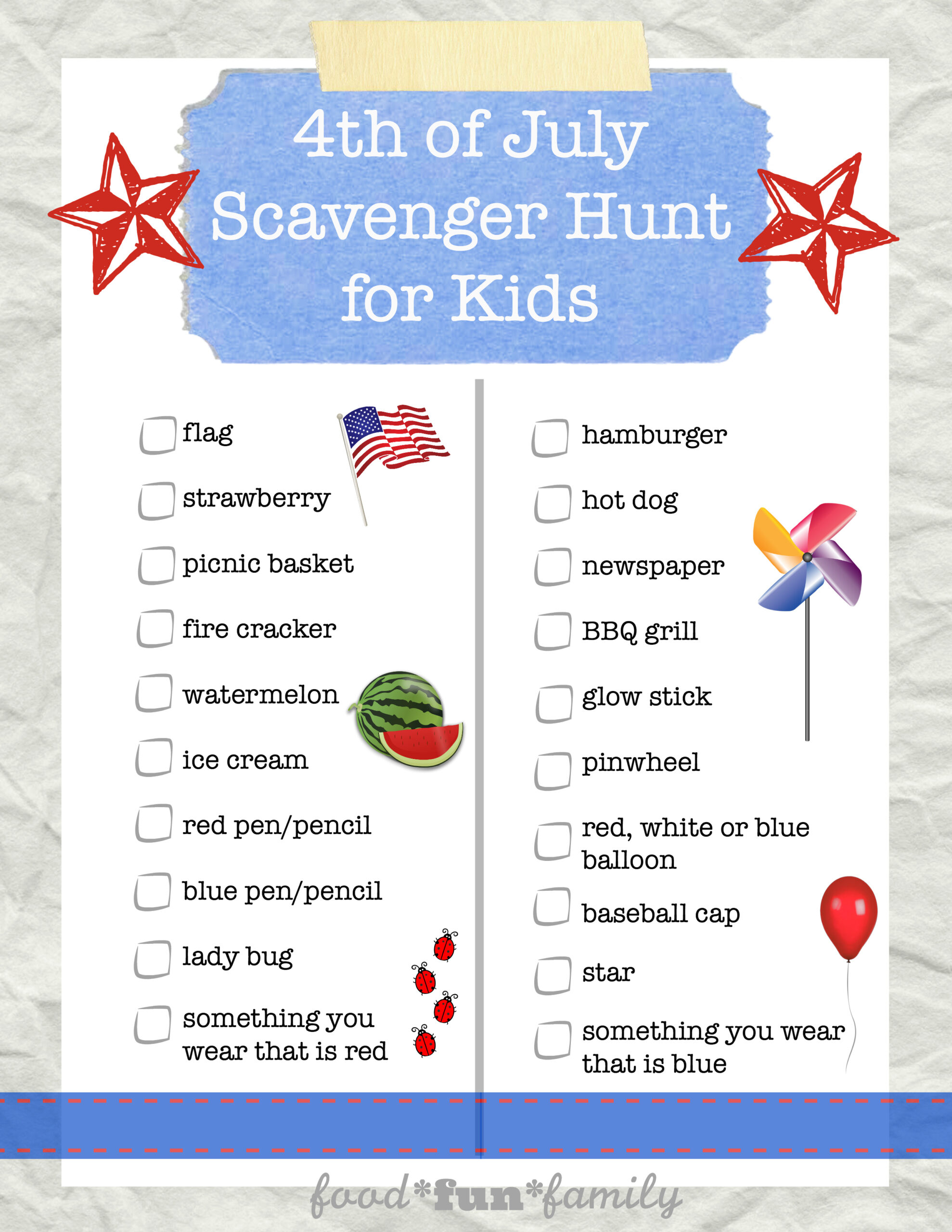 4Th Of July Scavenger Hunt For Kids {Free Printable} within 4th of July Scavenger Hunt Printable