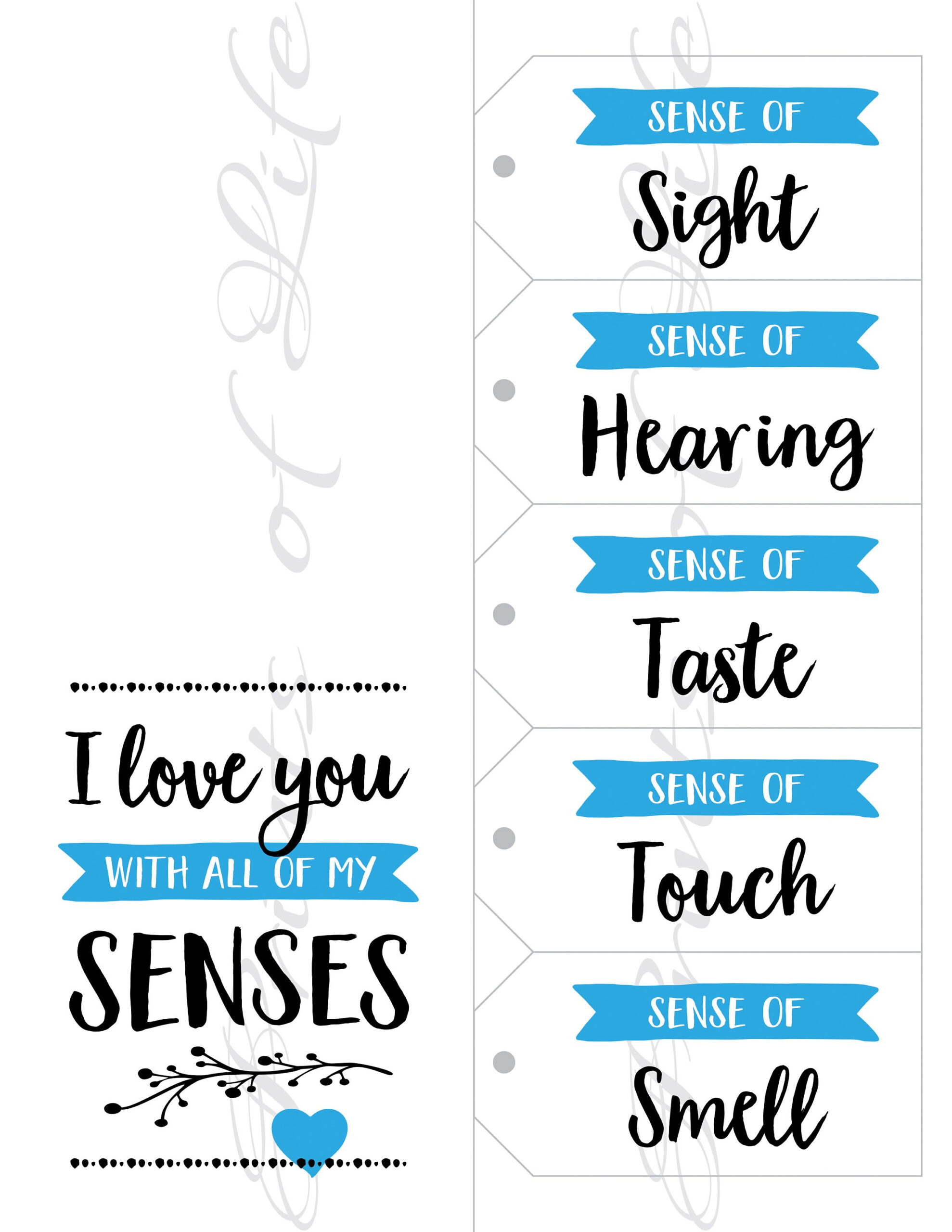 5 Senses Gift Tags &amp;amp; Card. Date Night Idea. Five Senses Instant in Free Printable 5 Senses Gift Printables