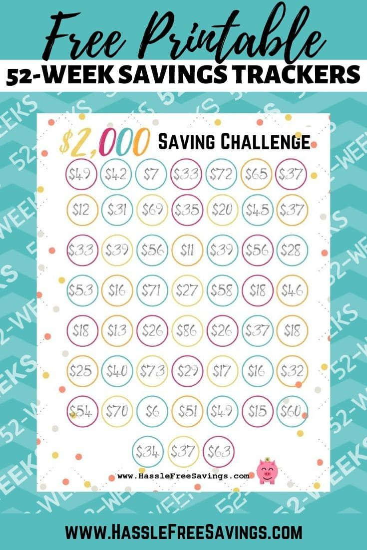 52-Week Money Challenge Chart in Free Printable Savings Tracker