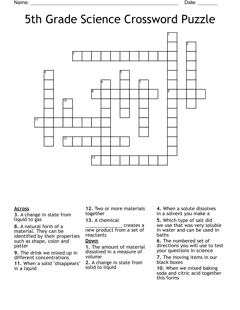 5Th Grade Science Crossword Puzzle - Wordmint pertaining to Crossword Puzzles For 5Th Graders Printable