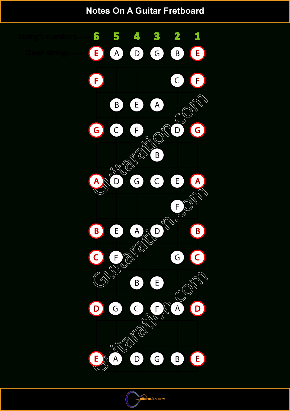 A Helpful Illustrated Guitar Fretboard Notes Guide! throughout Free Printable Guitar Fretboard Notes