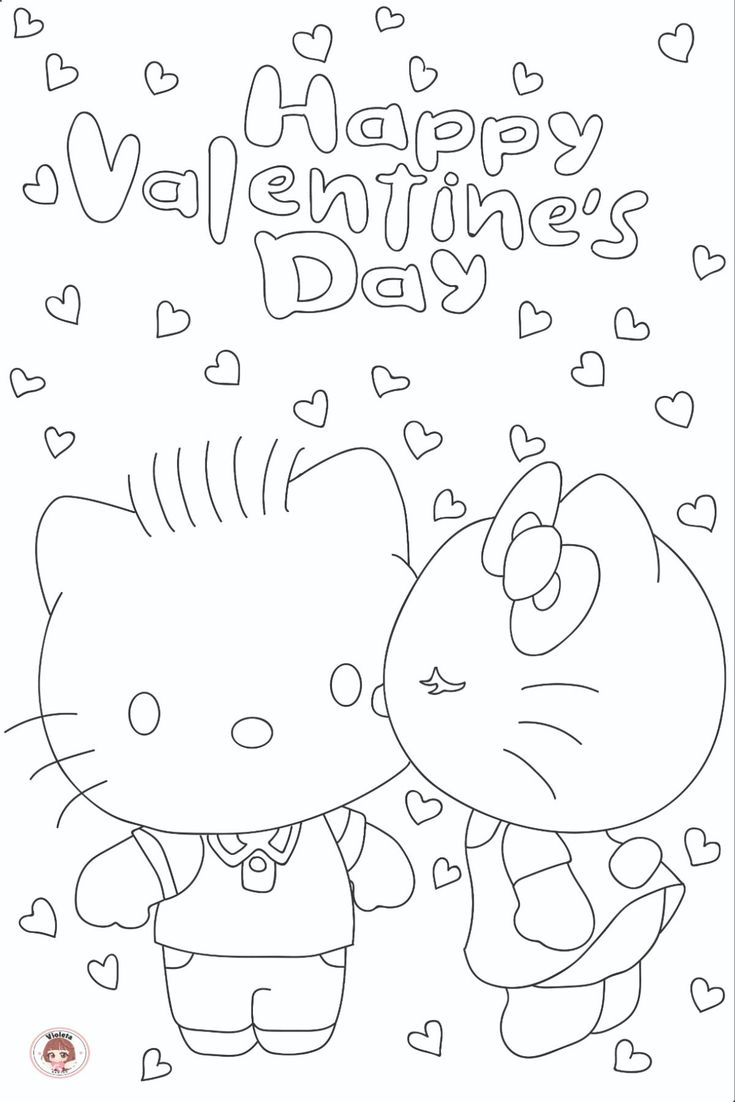 Adorable Hello Kitty Happy Valentine&amp;#039;S Day Coloring Page - Free for Hello Kitty Valentines Printable