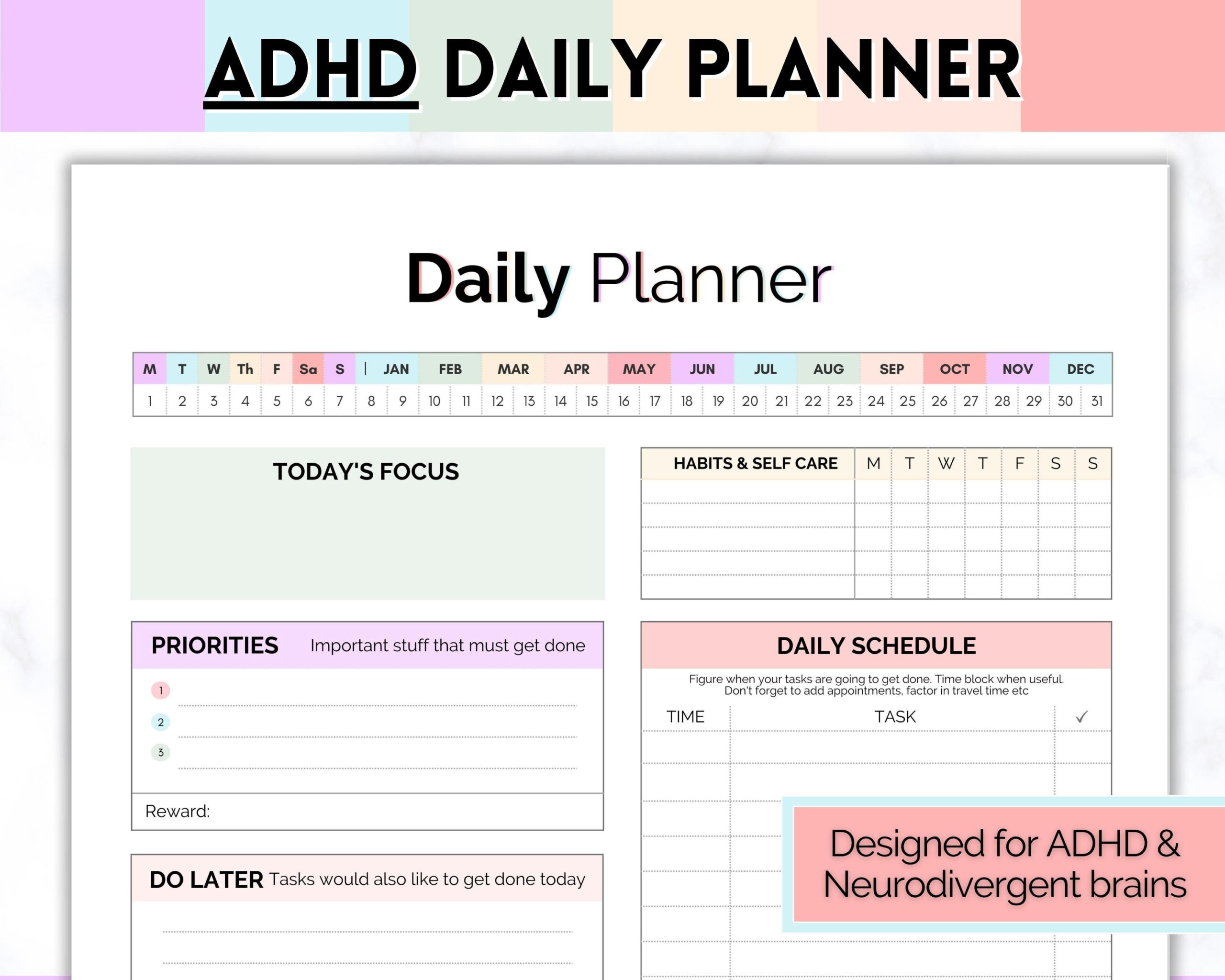 Adult Adhd Planner, Printable Daily Planner, To Do List, Cleaning with Adhd Planner Printable Free Tiktok