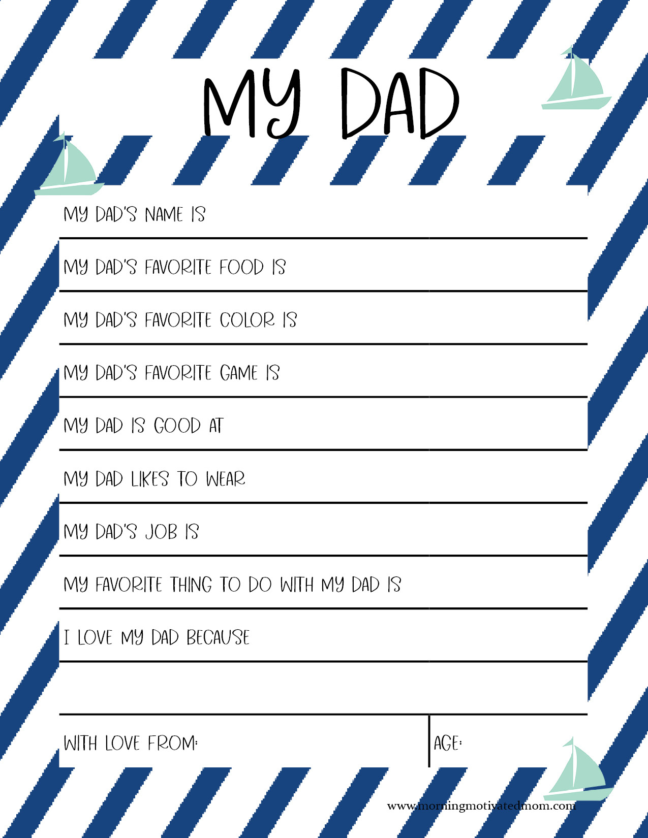 All About Dad Printable - Handmade Gift For Dad – Morning with regard to I Love My Dad Because Free Printables