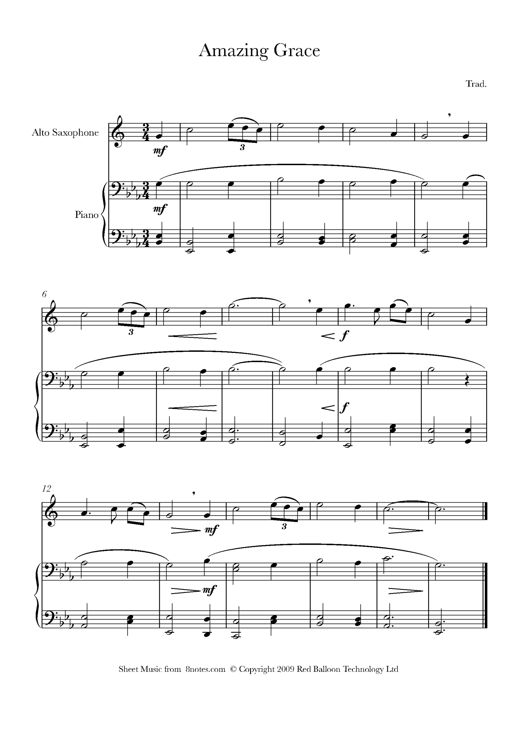 Amazing Grace For Saxophone - Free Sheet Music For Saxophone regarding Free Printable Sheet Music For Alto Saxophone