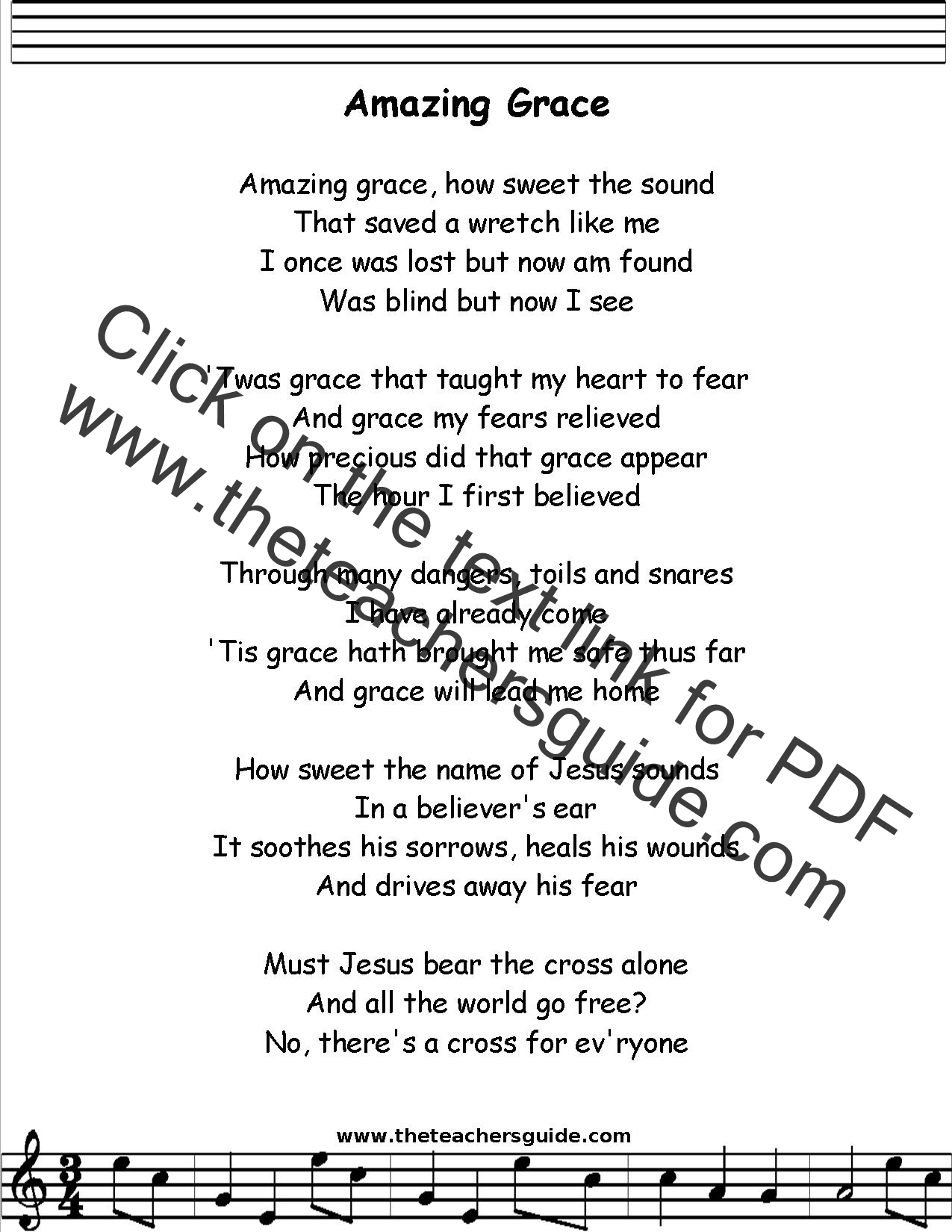 Amazing Grace Lyrics, Printout, Midi, And Video throughout Lyrics To Amazing Grace Printable