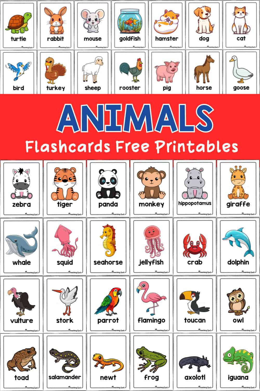 Animal Flashcards - The Teaching Aunt throughout Animal Flash Cards Free Printable
