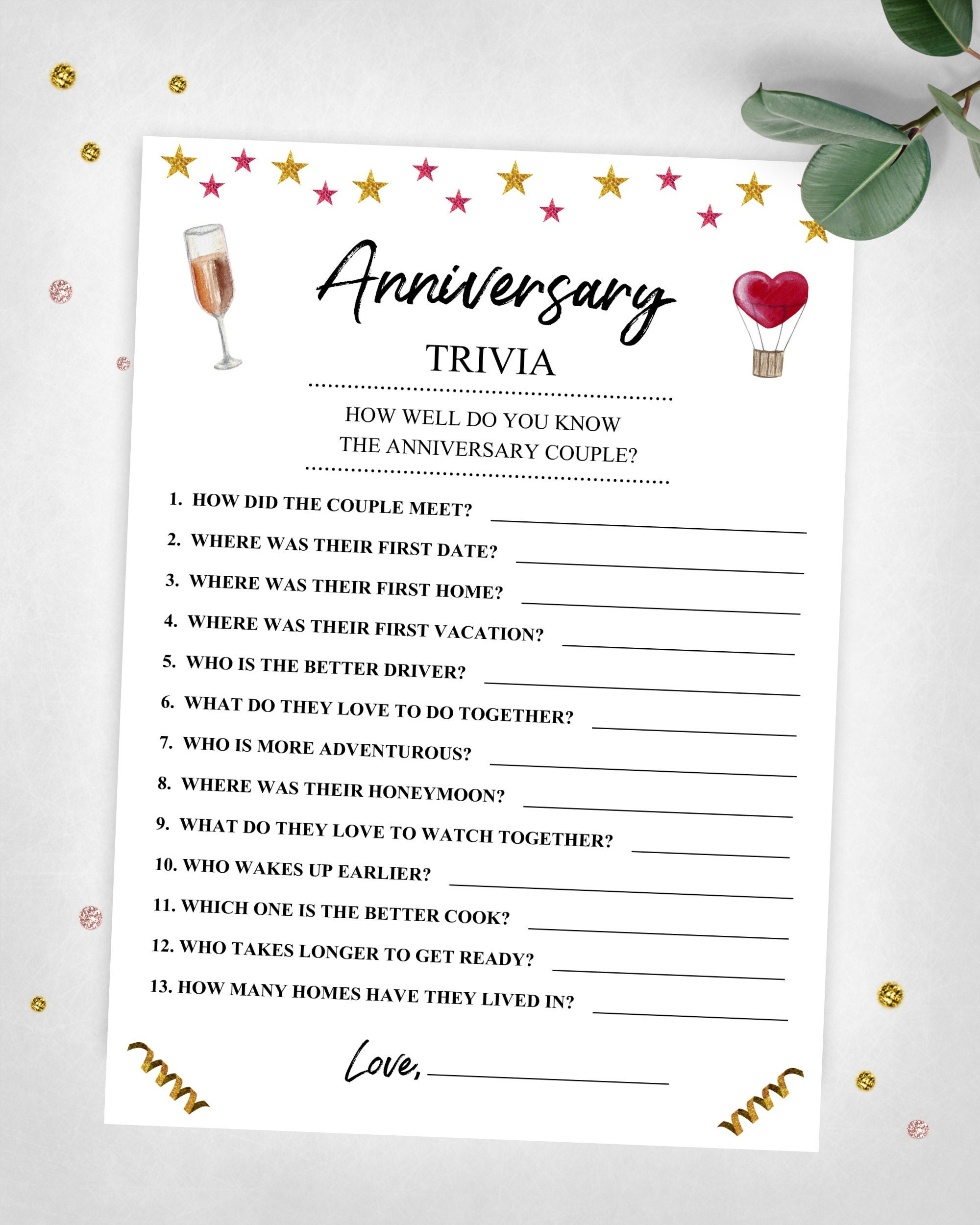 Anniversary Trivia. Party Keepsake Game. Anniversary Party Game pertaining to Anniversary Party Games Printable