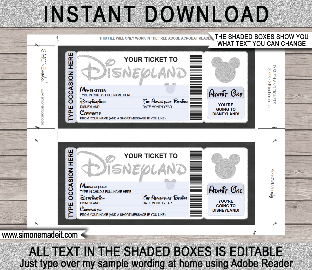 Any Occasion Surprise Trip To Disneyland - Glitter throughout Printable Fake Disneyland Tickets