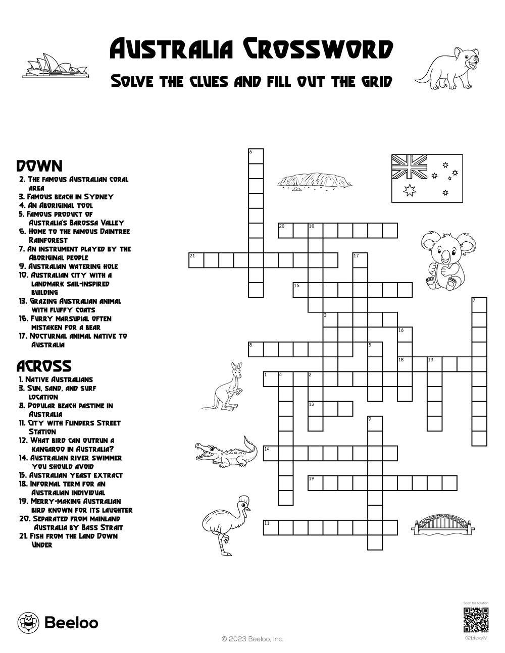 Australia-Themed Crossword Puzzles • Beeloo Printable Crafts And in Crosswords Printable