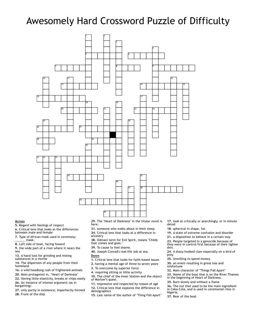 Awesomely Hard Crossword Puzzle Of Difficulty - Wordmint regarding Difficult Printable Crosswords