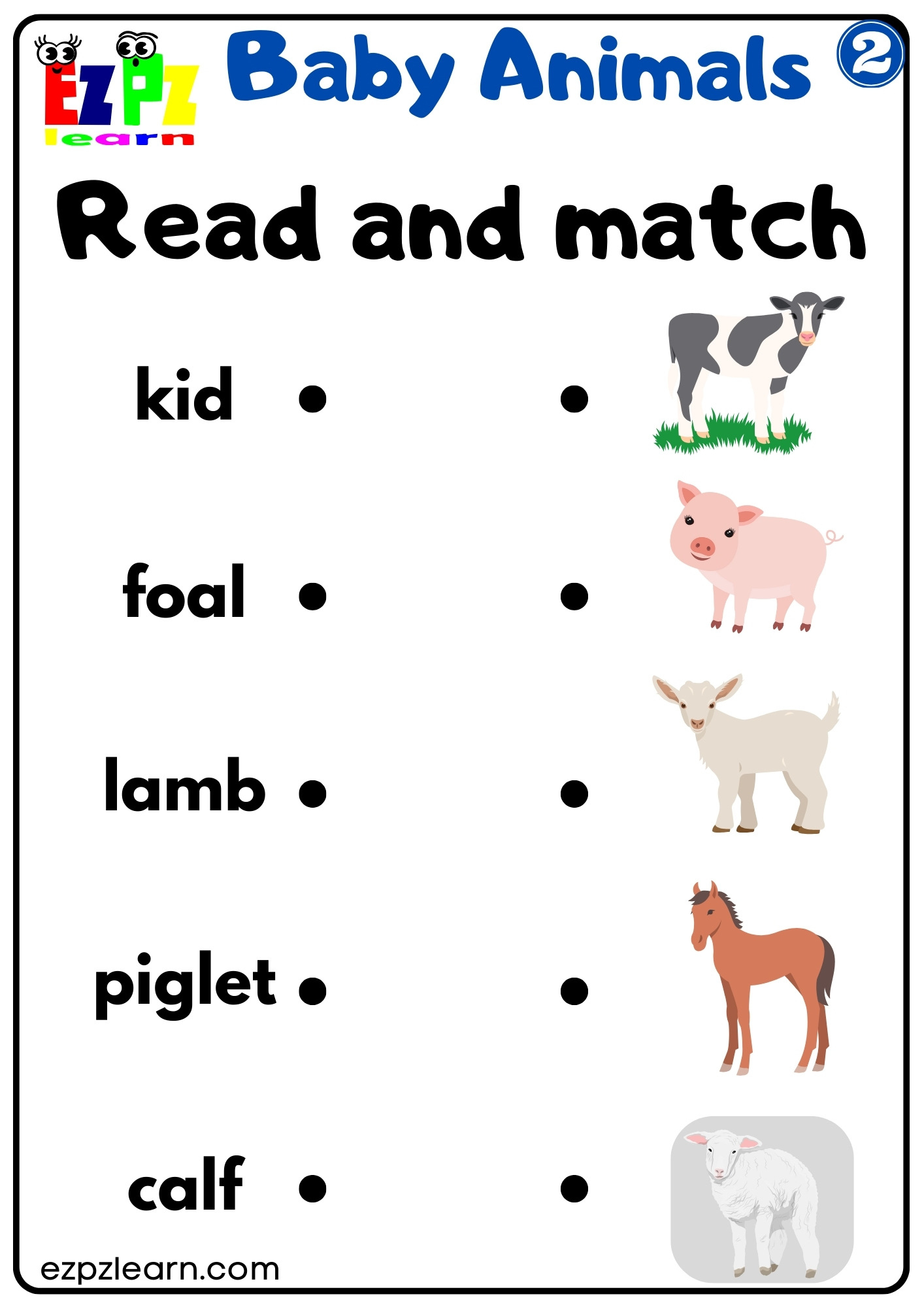 Baby Animals Vocabulary Read And Match Activity For English pertaining to Printable Mammal Worksheets For Kindergarten