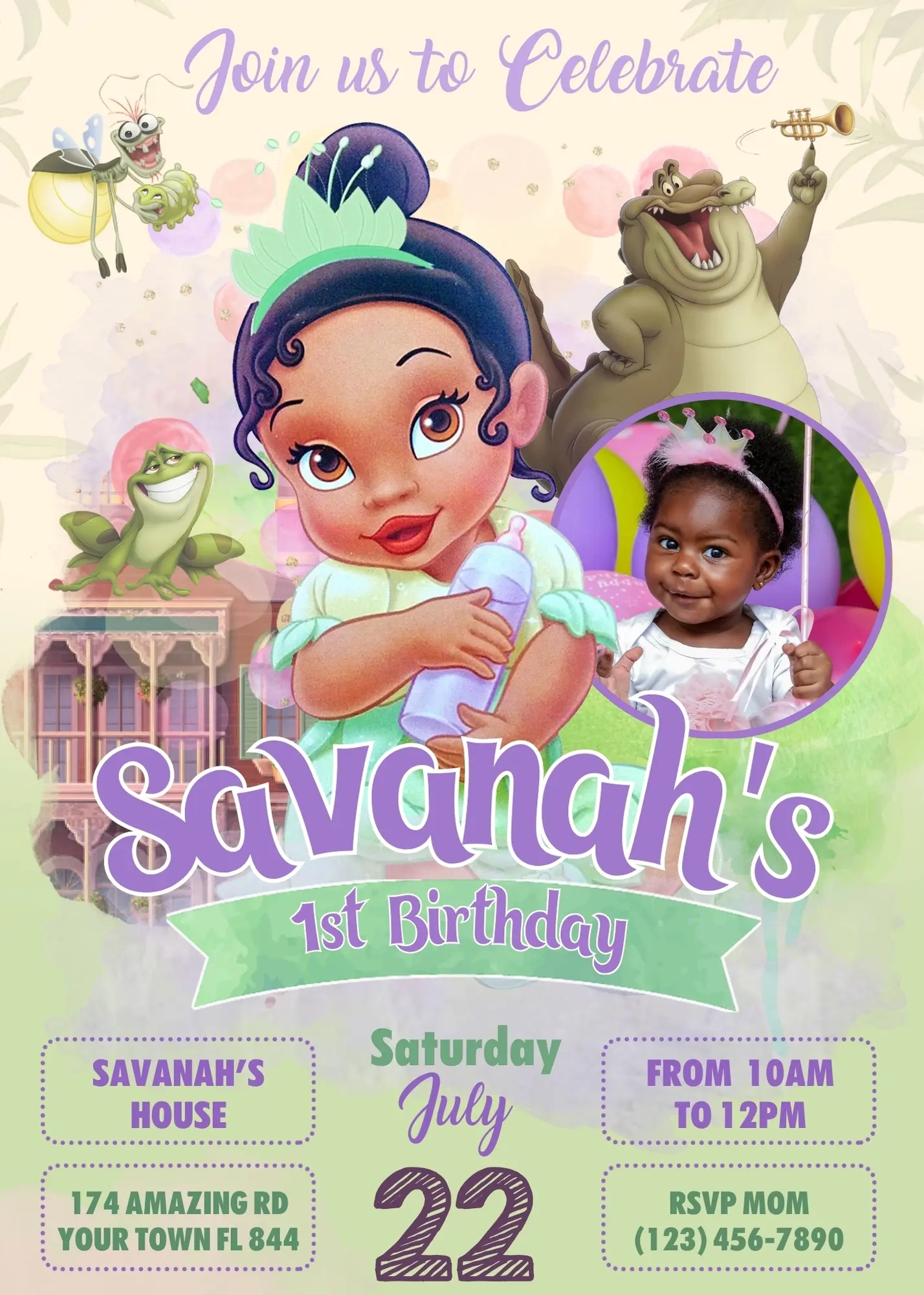 Baby Tiana Birthday Invitation Template - Laumarybaby, Great Price 6,99$ regarding Free Printable Princess Tiana Invitation Template