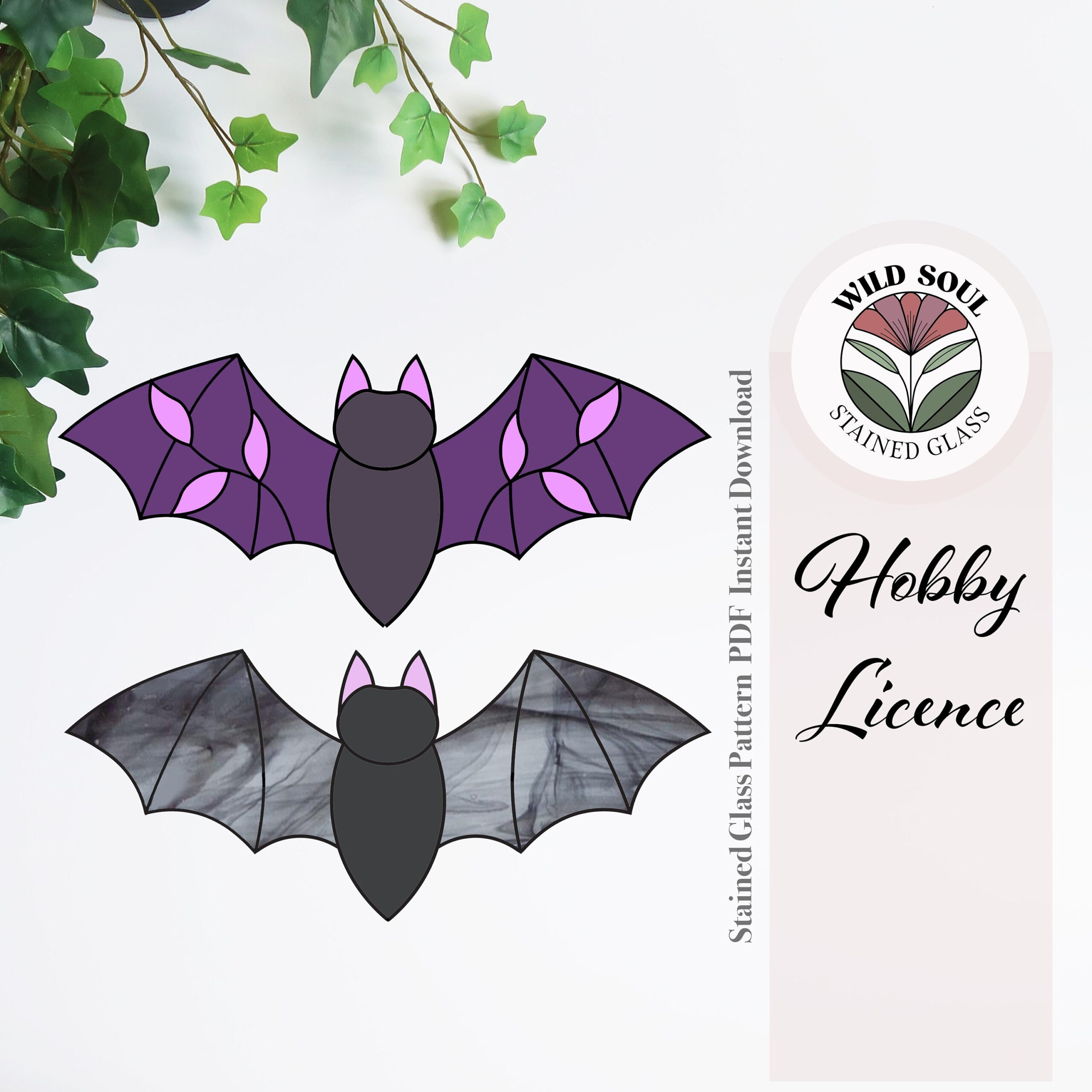 Bat Stained Glass Pattern, Stained Glass Patterns, Digital for Printable Stained Glass Bat Pattern