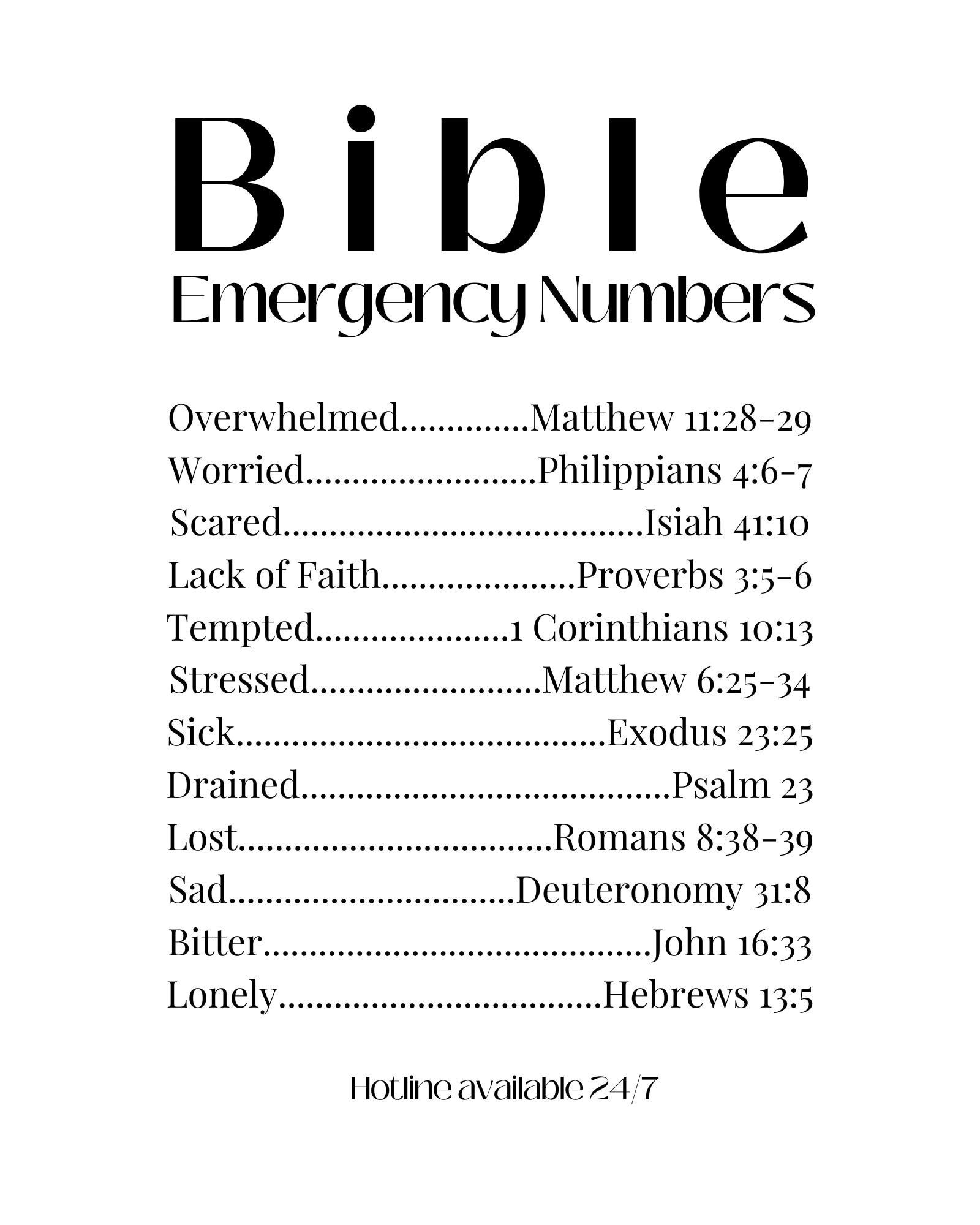 Bible Emergency Numbers Pdf - Christian Wall Print - Bible Wall with regard to Free Printable Bible Emergency Numbers