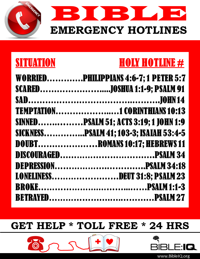 Bible Hotline | Bible Iq in Free Printable Bible Emergency Numbers