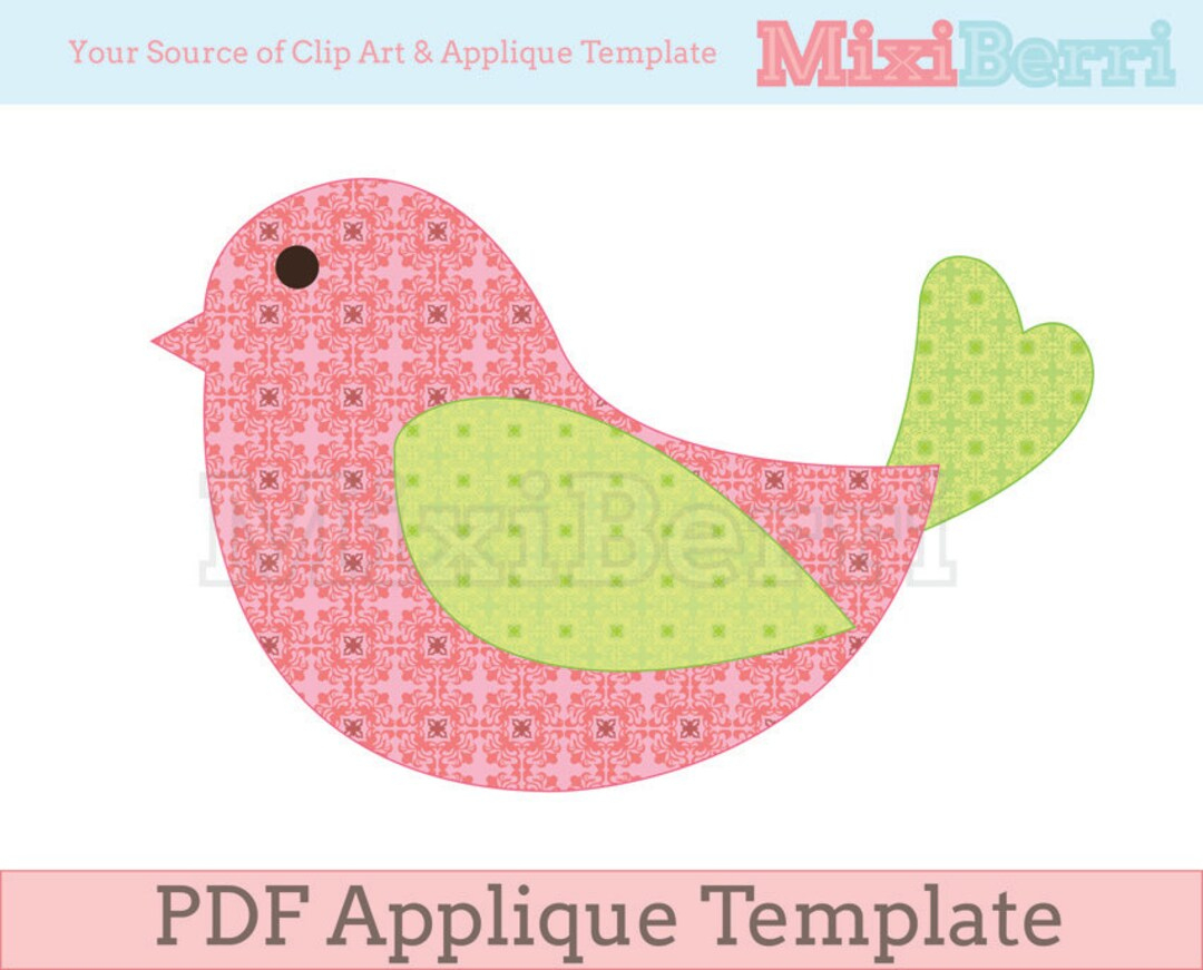 Bird Applique Template Pdf Instant Download - Etsy Uk within Printable Bird Applique Pattern