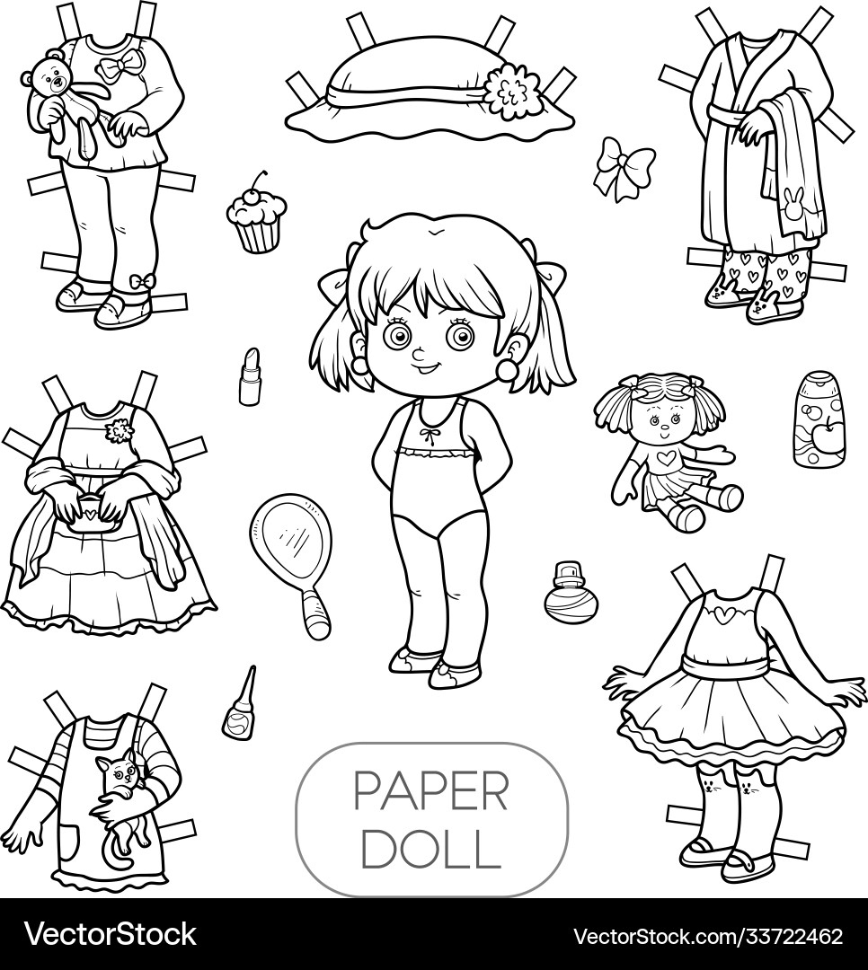 Black And White Set Paper Doll Clothes Royalty Free Vector pertaining to Printable Black And White Paper Dolls