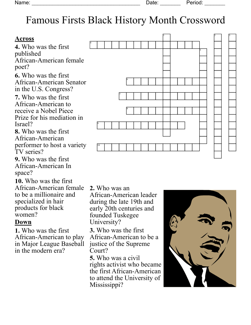 Black History Crossword - Wordmint with regard to Black History Month Crossword Puzzles Printable