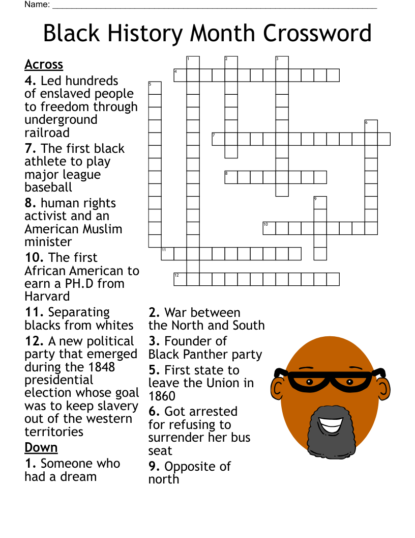 Black History Month Crossword - Wordmint for Black History Month Crossword Puzzles Printable