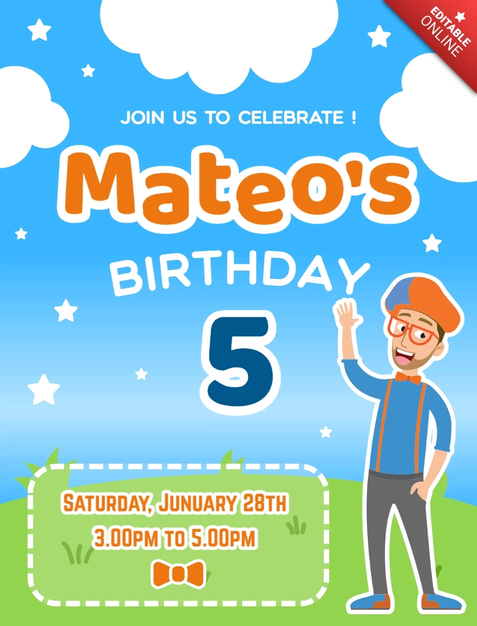 Blippi Birthday Invitation Template Free | Free Design Template inside Free Blippi Birthday Printables