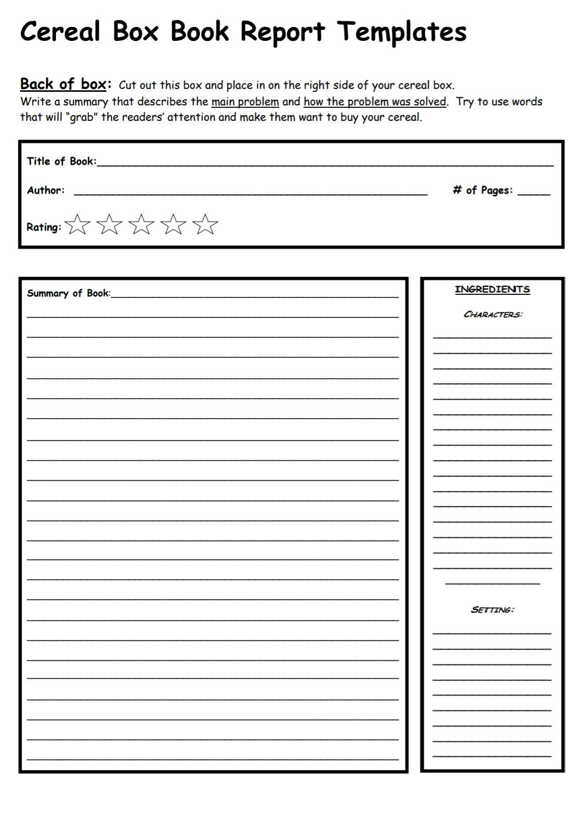 Book Report Template | Free Word Templates in Printable Cereal Box Book Report Template Free