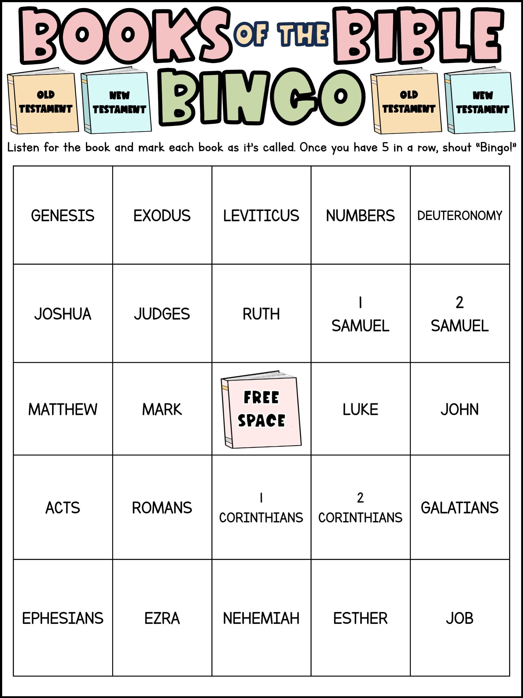 Books Of The Bible Bingo Cards Church Bingo Game Christian Bingo with Free Printable Books of the Bible Bingo Cards