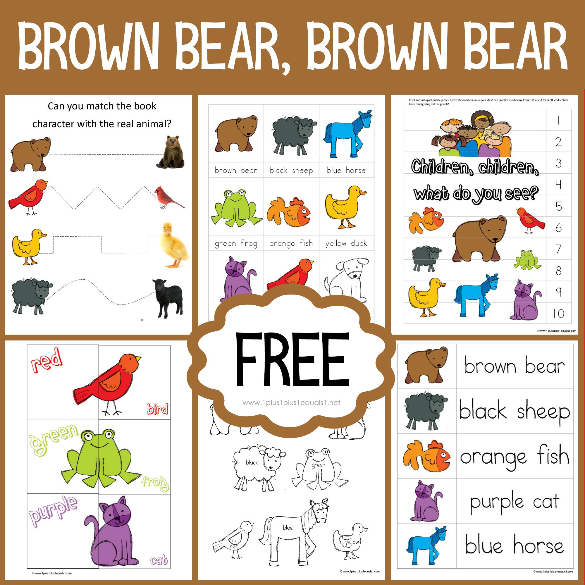 Brown Bear, Brown Bear Printables ~ Updated! - 1+1+1=1 with Free Brown Bear Printables