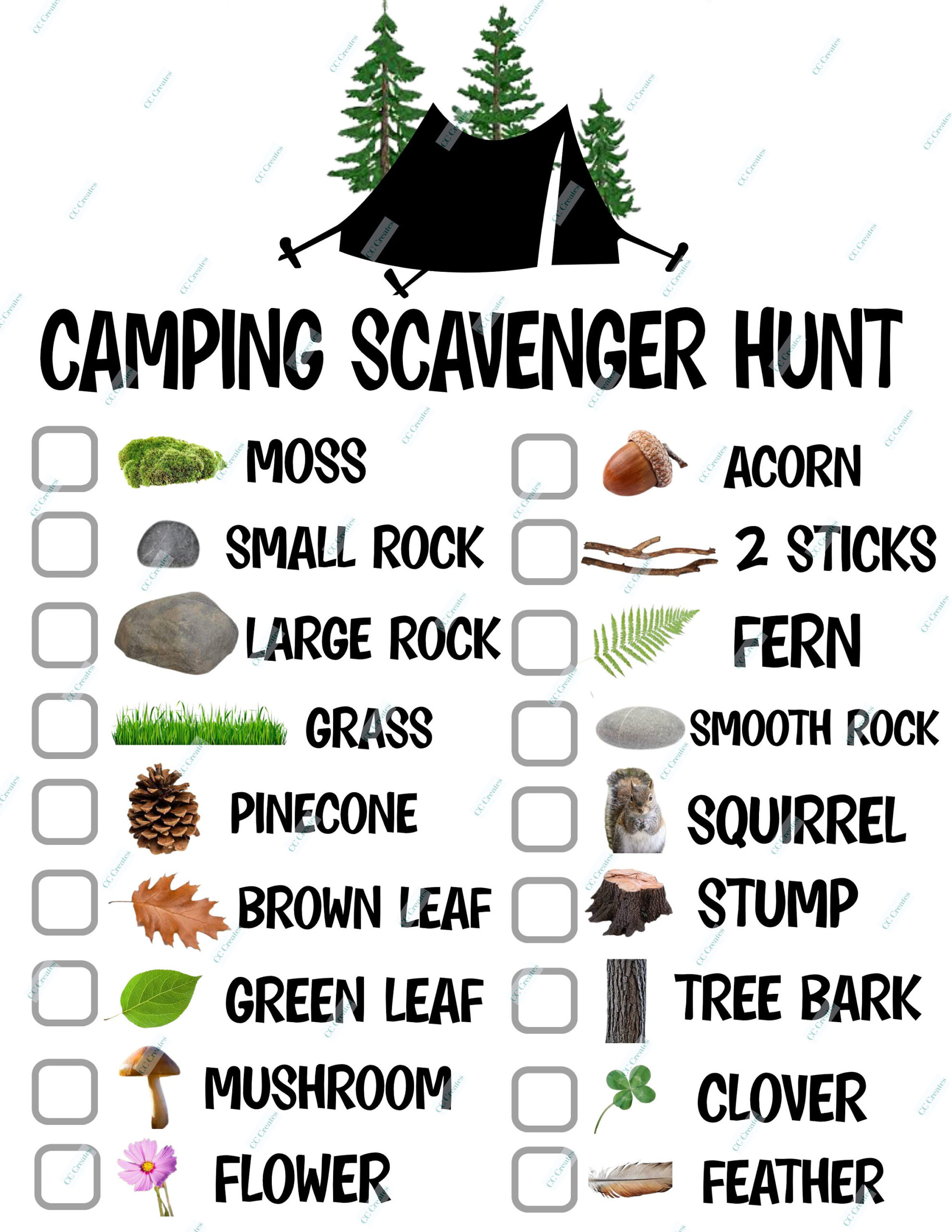 Camping/Outdoor Scavenger Hunt For Kids Jpeg, Png, Pdf - Etsy Uk with regard to Free Printable Camping Scavenger Hunt