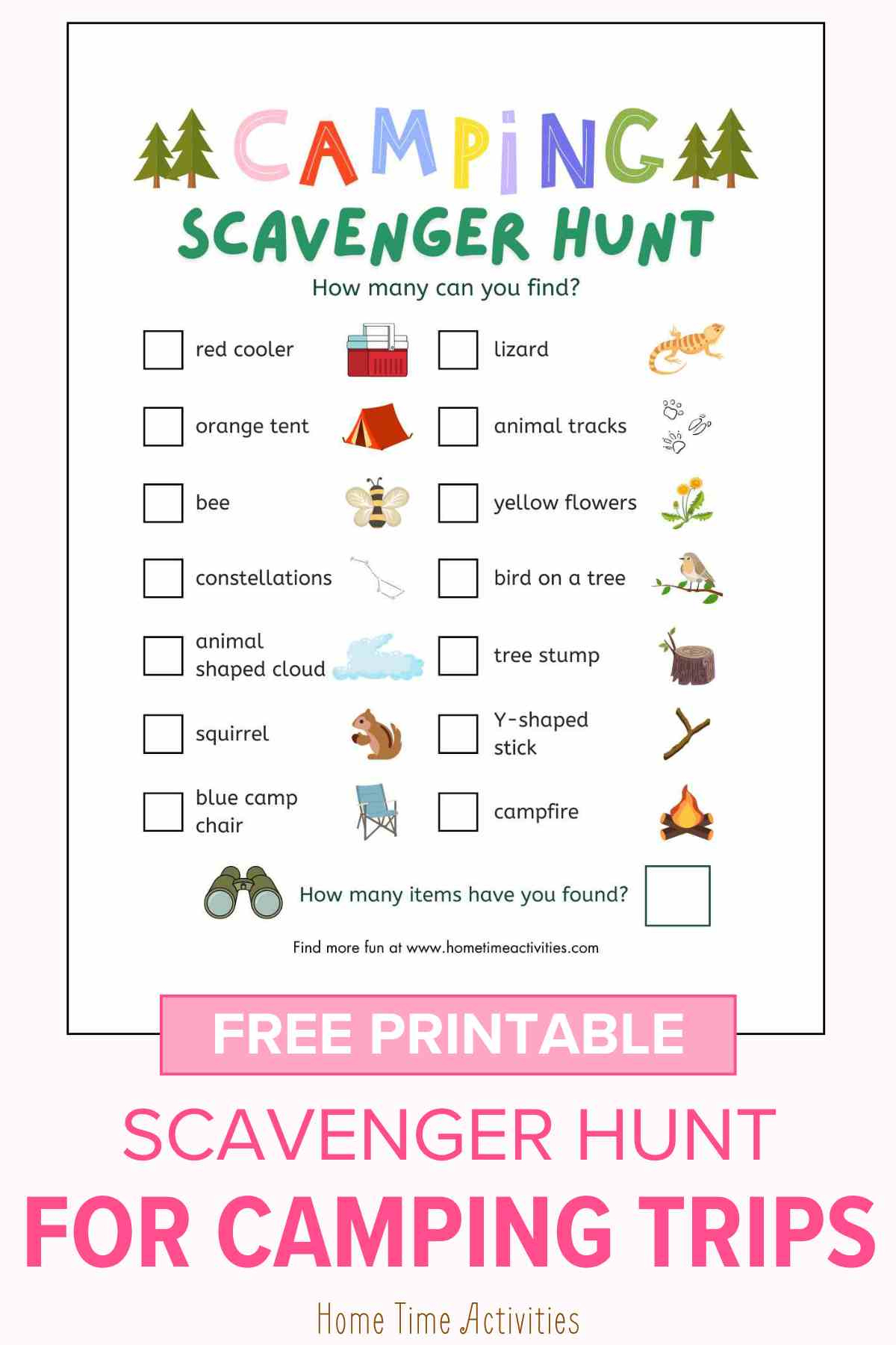 Camping Scavenger Hunt - Free Printable | Home Time Activities throughout Free Printable Scavenger Hunt Camping
