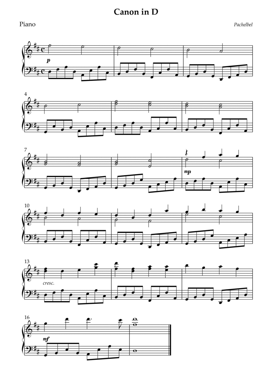 Canon In D Easy Piano regarding Free Printable Piano Sheet Music For Canon In D