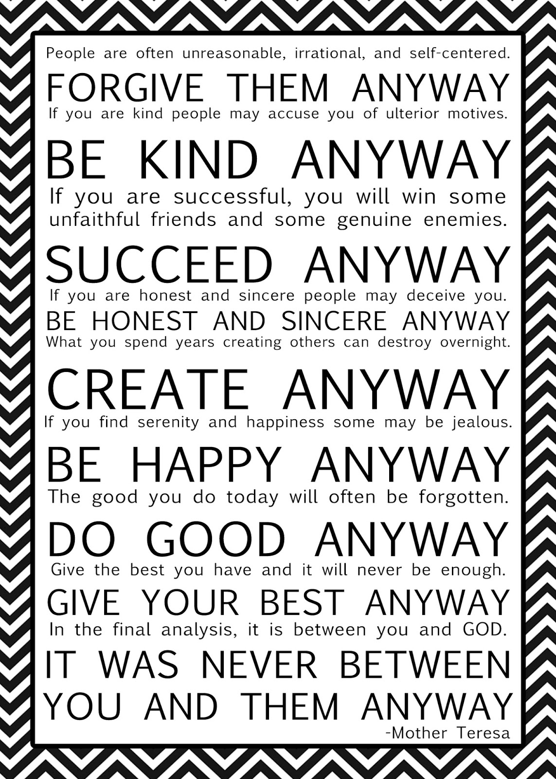 Cap Creations: Free Printable Mother Teresa Quote {Multiple Colors} inside Mother Teresa Quotes Do It Anyway Printable