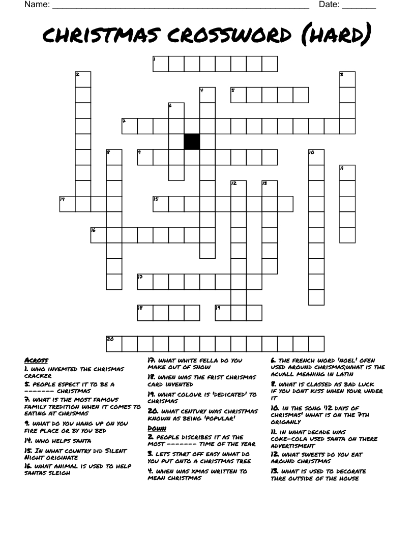 Christmas Crossword (Hard) - Wordmint intended for Difficult Printable Crosswords