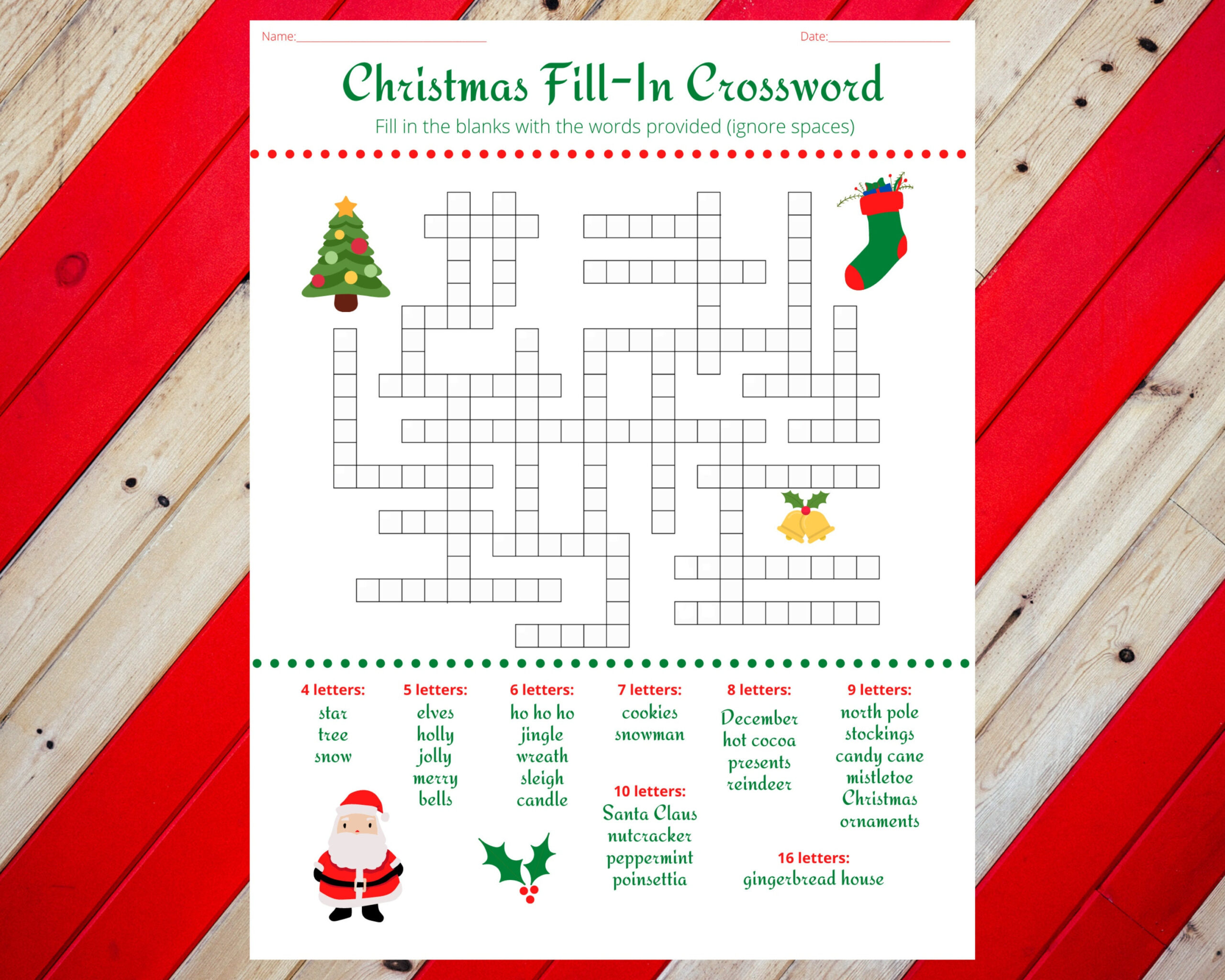 Christmas Holiday Fill In Crossword Puzzle Worksheet Digital for Printable Holiday Crossword Puzzles