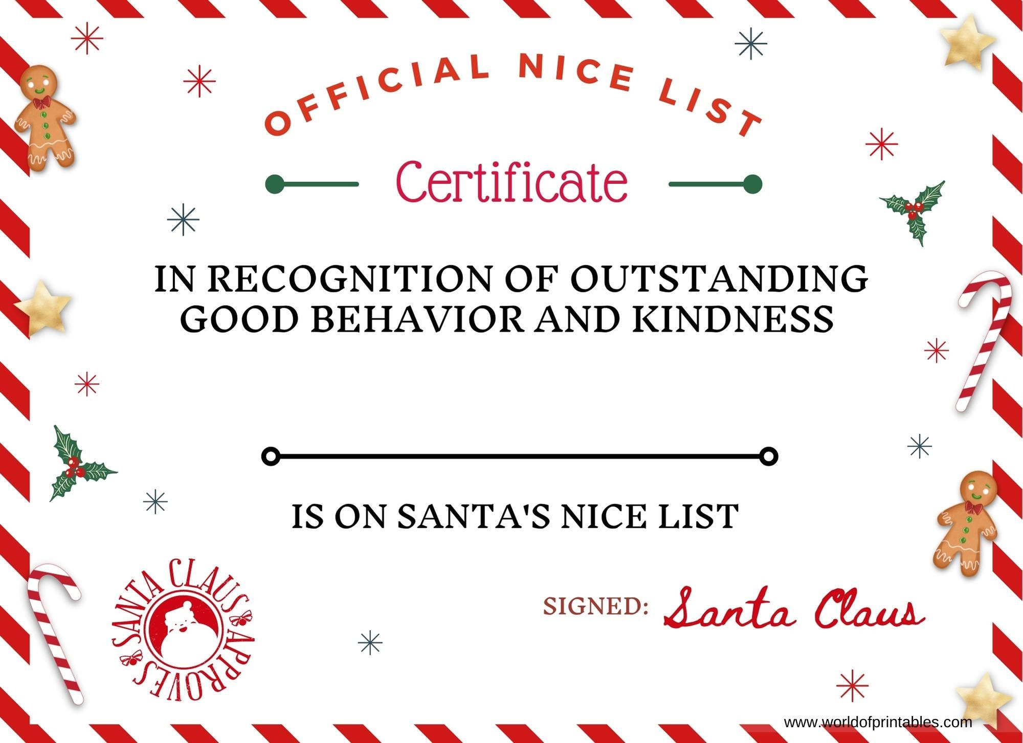 Christmas Nice List Certificate From Santa - Free Printable To for Nice List Certificate Free Printable