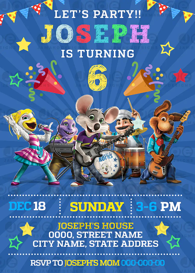 Chuck E Cheese´s Band Birthday Invitation Printable - Jamakodesigns pertaining to Free Chuck E Cheese Invitations Printable
