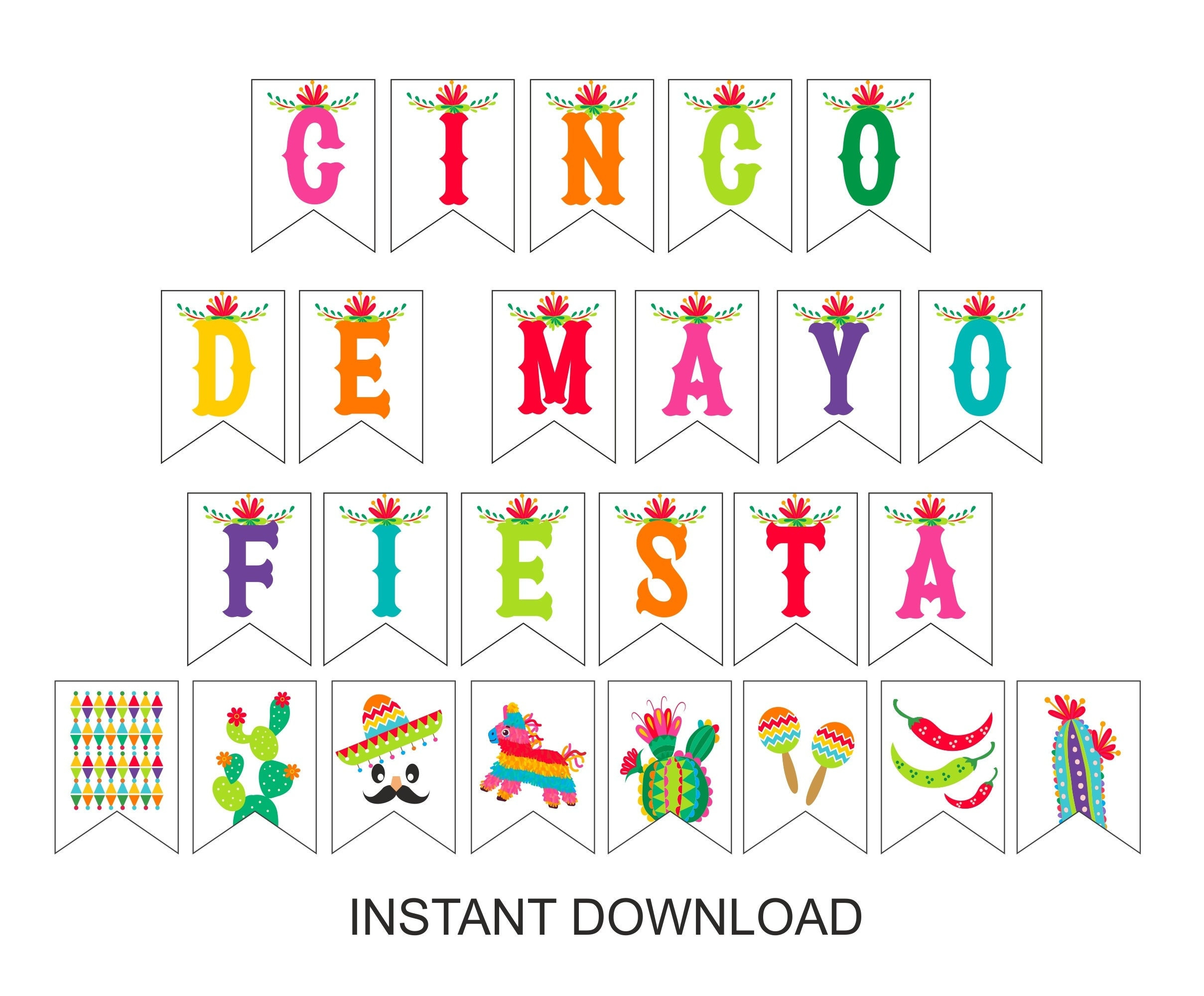 Cinco De Mayo Bunting Printable / Cinco De Mayo Banner Printable inside Cinco De Mayo Banner Printable