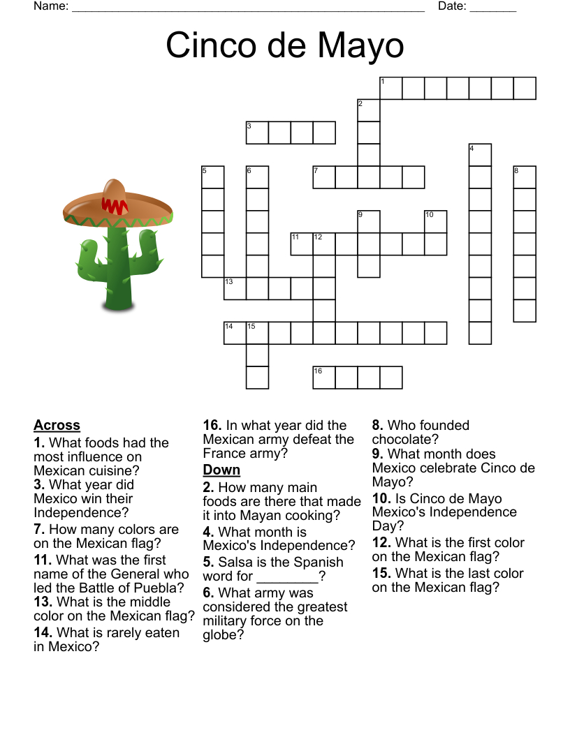Cinco De Mayo Crossword - Wordmint pertaining to Cinco De Mayo Crossword Puzzle Printable
