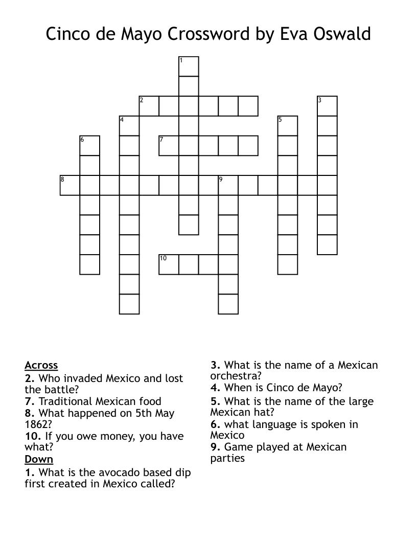 Cinco De Mayo Crosswordeva Oswald - Wordmint inside Cinco De Mayo Crossword Puzzle Printable
