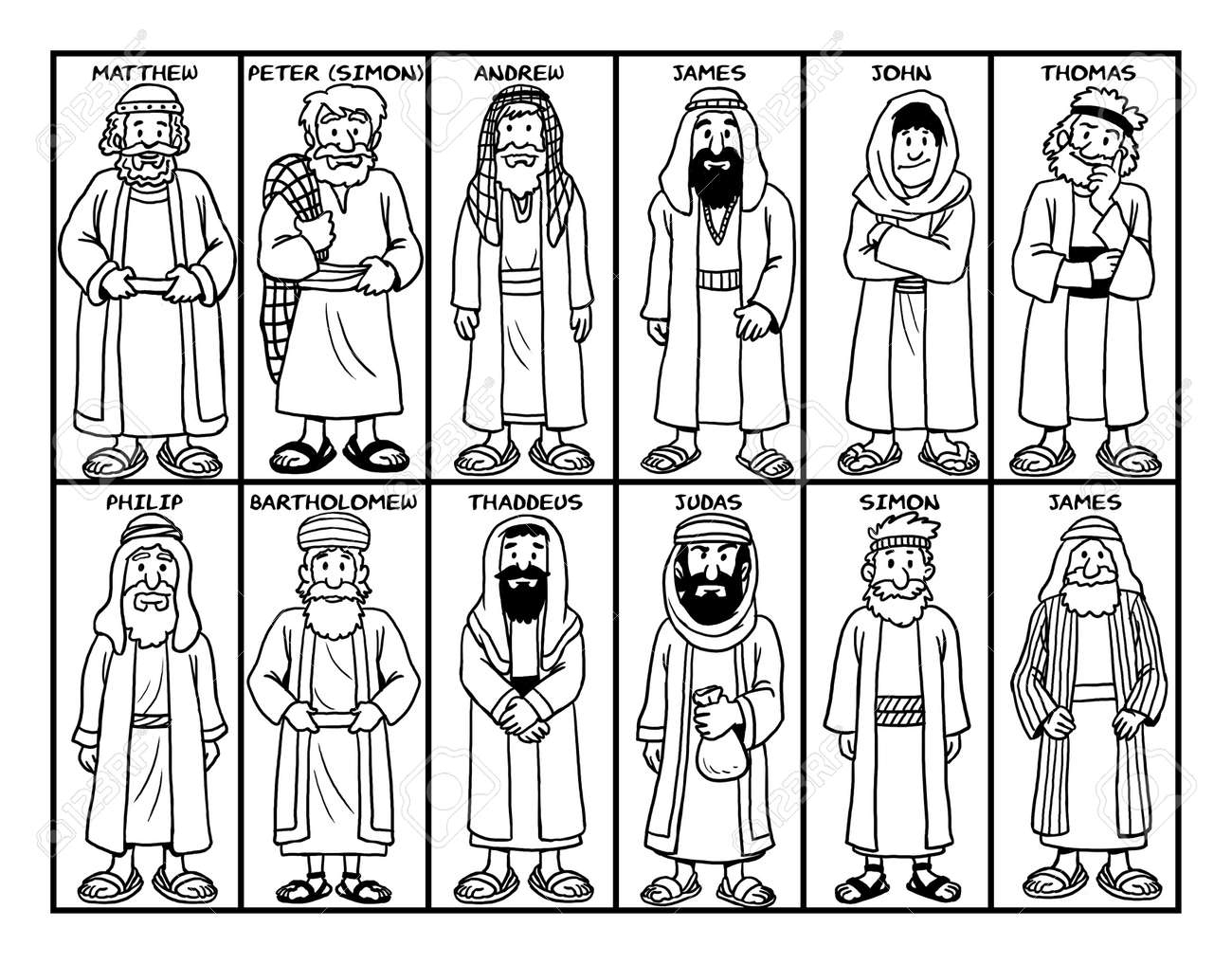 Coloring Page Of Jesus&amp;#039; Twelve Disciples Stock Photo, Picture And intended for Free Printable 12 Disciples Worksheet