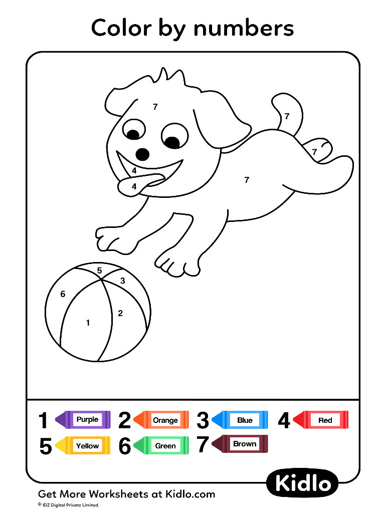 Colornumbers - Dogs Worksheet #19 - Kidlo within Counting Dogs Worksheet Printable