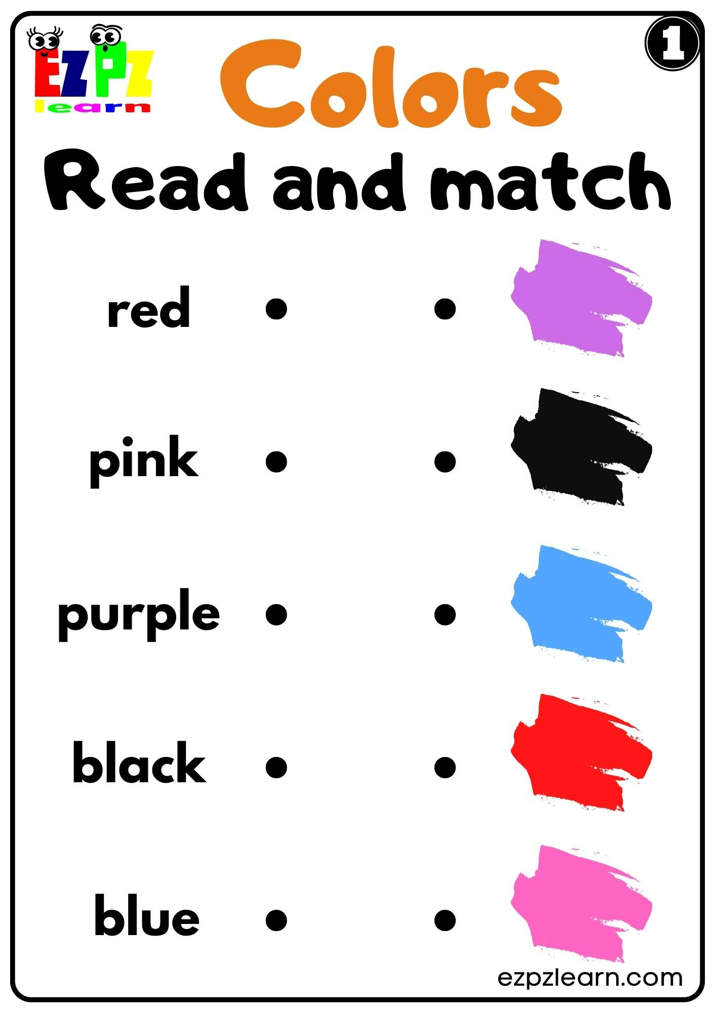 Colors Read And Match Worksheet For K5 Kindergarten And Esl Pdf with regard to Free Printable Worksheets K 5