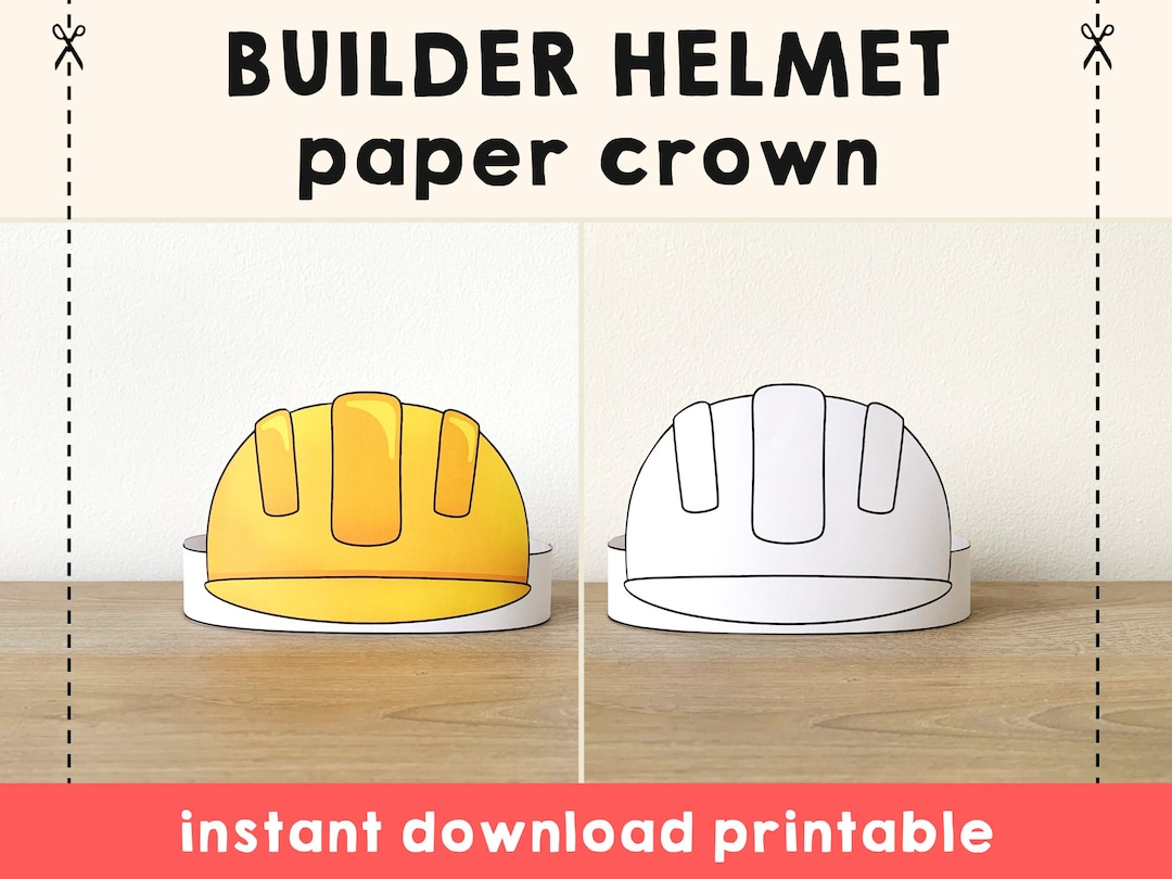 Construction Worker Builder Helmet Paper Crown Party Coloring Printable Kids Craft Costume Birthday Printable Favor - Instant Download - Etsy Denmark regarding Printable Hard Hat Template