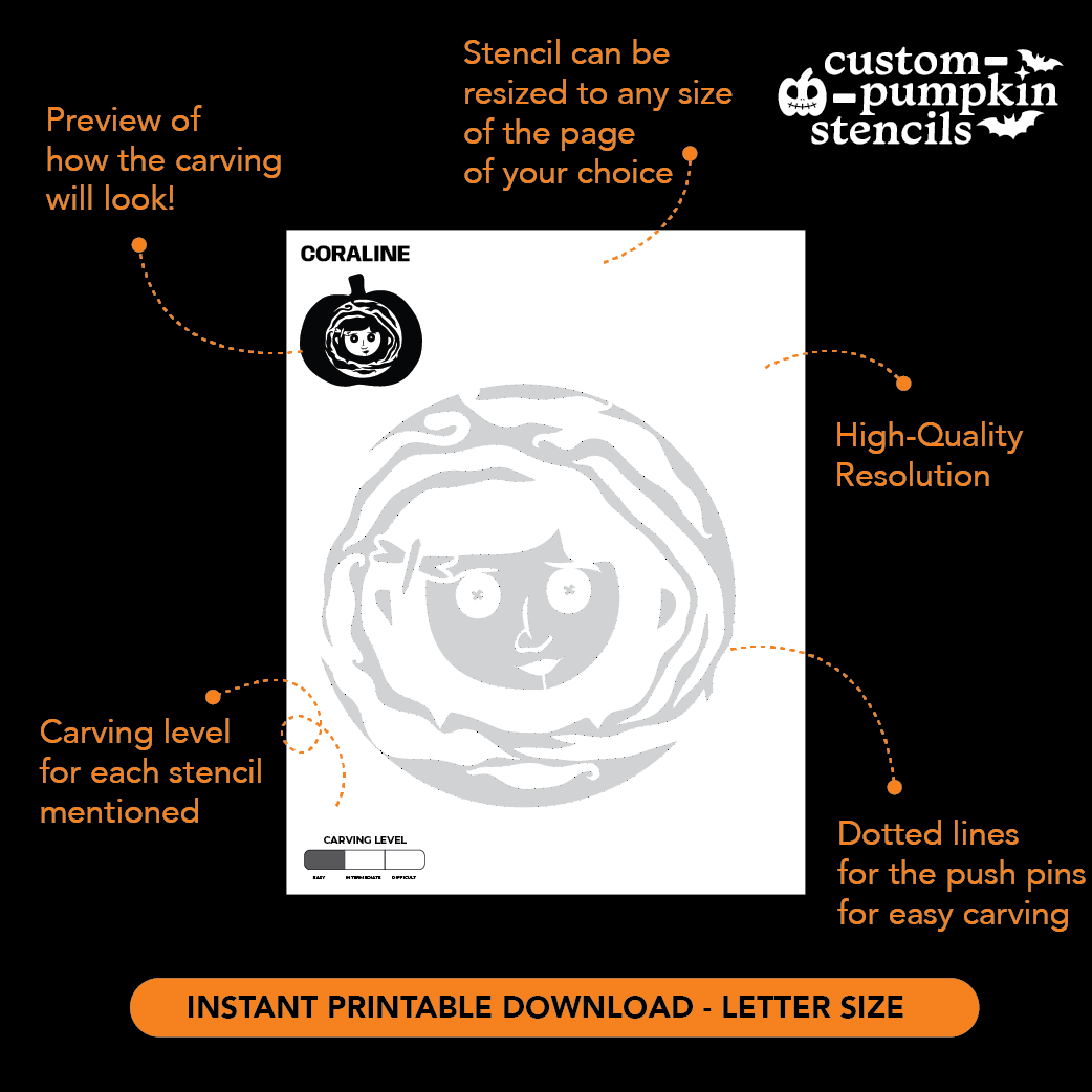 Coraline Pumpkin Carving Stencil regarding Free Printable Coraline Pumpkin Stencil