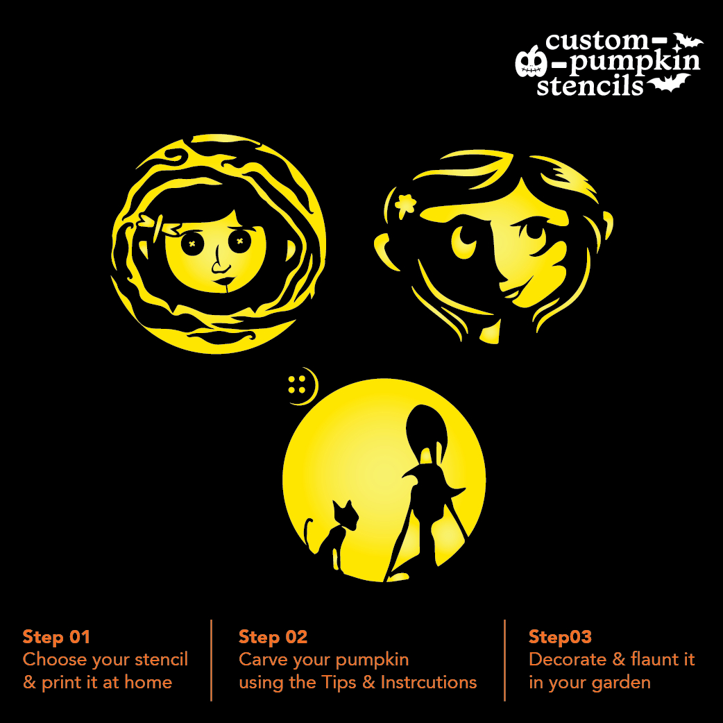 Coraline Pumpkin Carving Stencil with Free Printable Coraline Pumpkin Stencil