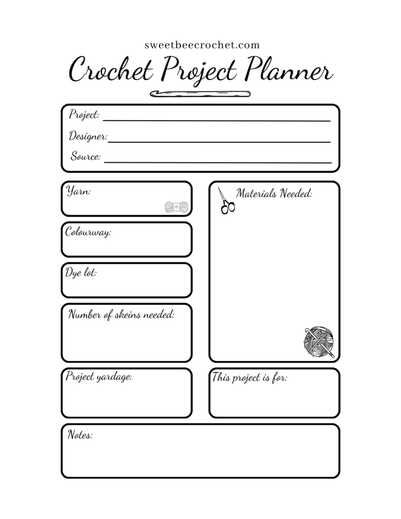 Crochet Project Planner - Free Printable - Sweet Bee Crochet in Free Printable Crochet Project Planner