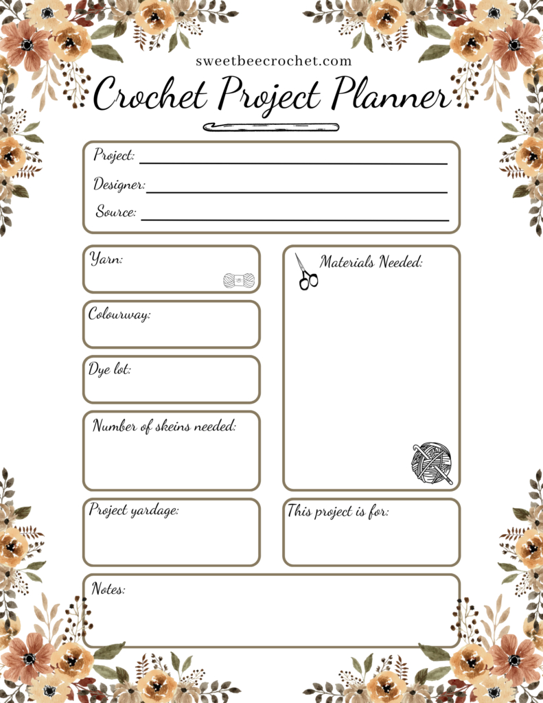 Crochet Project Planner - Free Printable - Sweet Bee Crochet inside Free Printable Crochet Project Planner