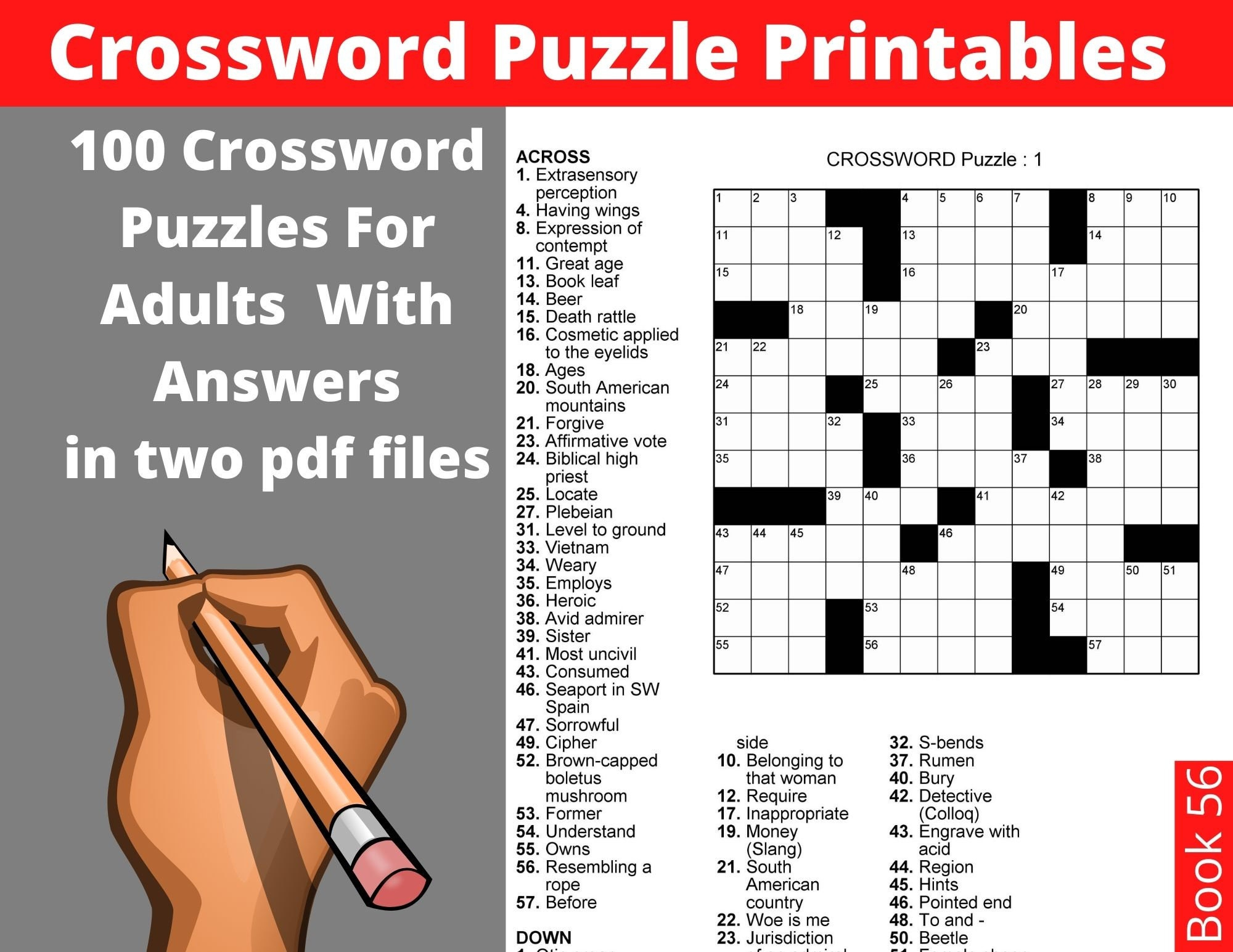 Crossword Puzzle Printables For Adults - 100 Crosswords With regarding Easy Printable Crossword Puzzles With Answers